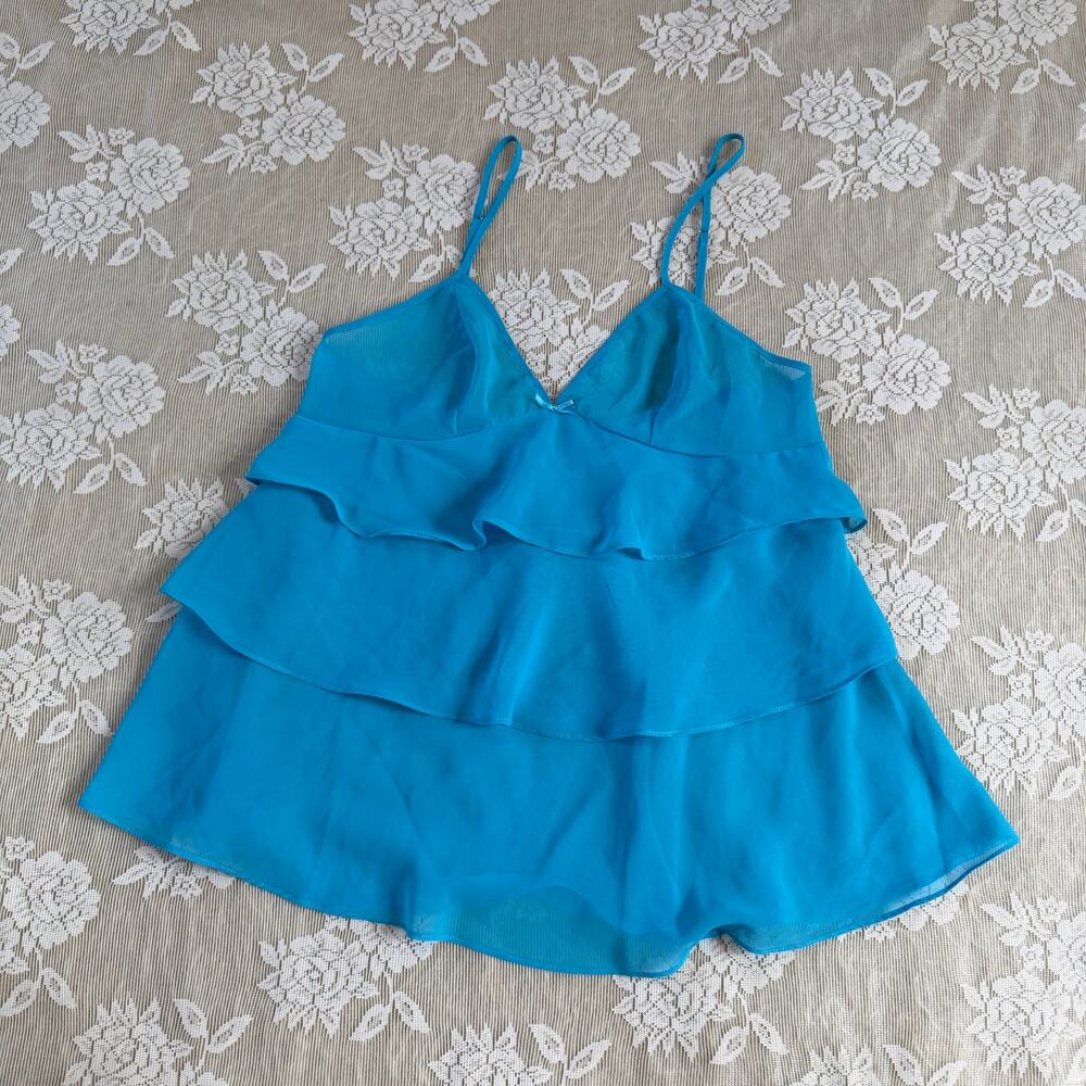 Y2K Turquoise Tiered Ruffle Cami Top Size M